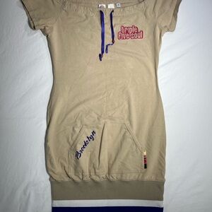 Beige Graphic Dress with Blue Accents